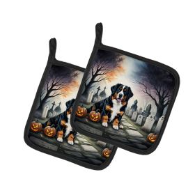 Bernese Mountain Dog Spooky Halloween Pair of Pot Holders Kitchen Heat Resistant Pot Holders Sets Oven Hot Pads for Cooking Baking BBQ, 7 1/2 x 7